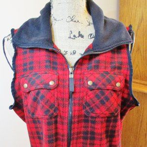 Chaps Women's Flannel Sleeveless Vest, Full Zip, Red and Black Plaid, Size L